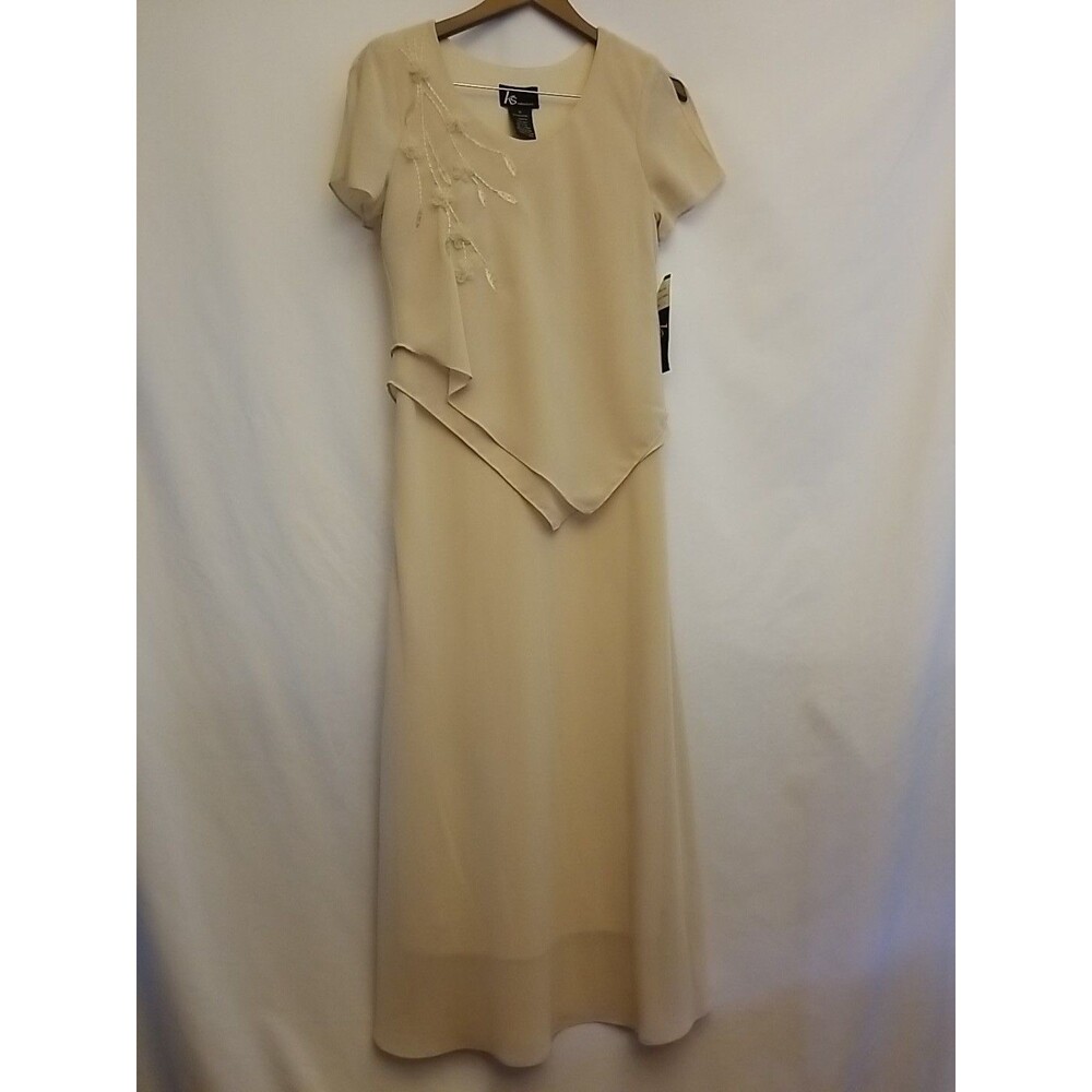 KS Collection Women's Formal Dress Size 10 Beige Embellished Chiffon Overlay